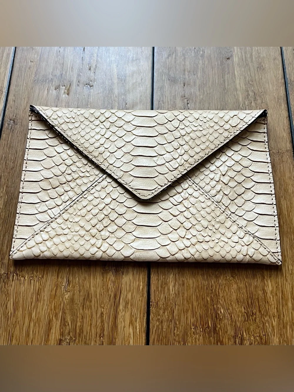Loeffler Randall Python-Embossed Nude Leather Envelope Clutch